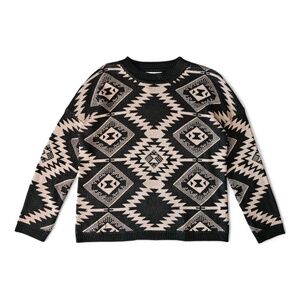 Lumiere Black & Beige Southwest-Inspired Knit Sweater – Size M – 100% Acrylic